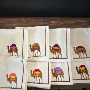 Camel Embroidered Cloth Napkins, vintage, handmade